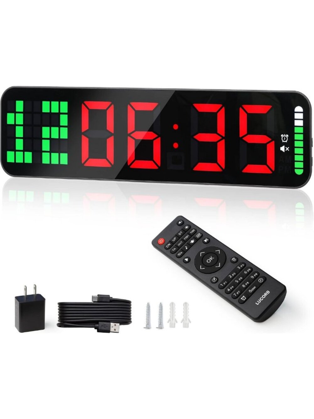Large Digital Gym Timer Clock with Interval Progress Bar & Remote Control for